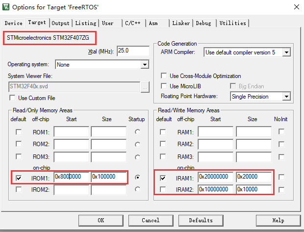 STM32 memory configuration example
