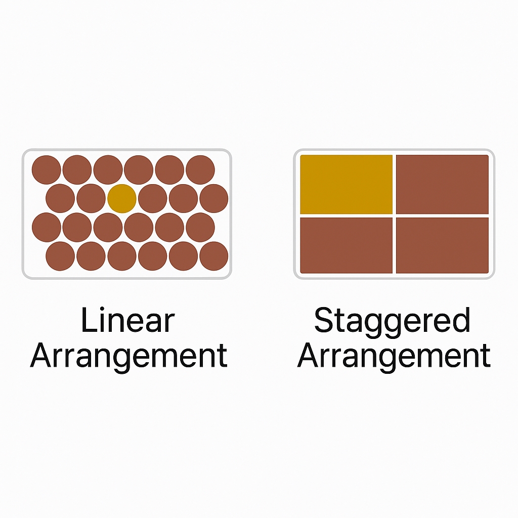 linear and staggered arrangement
