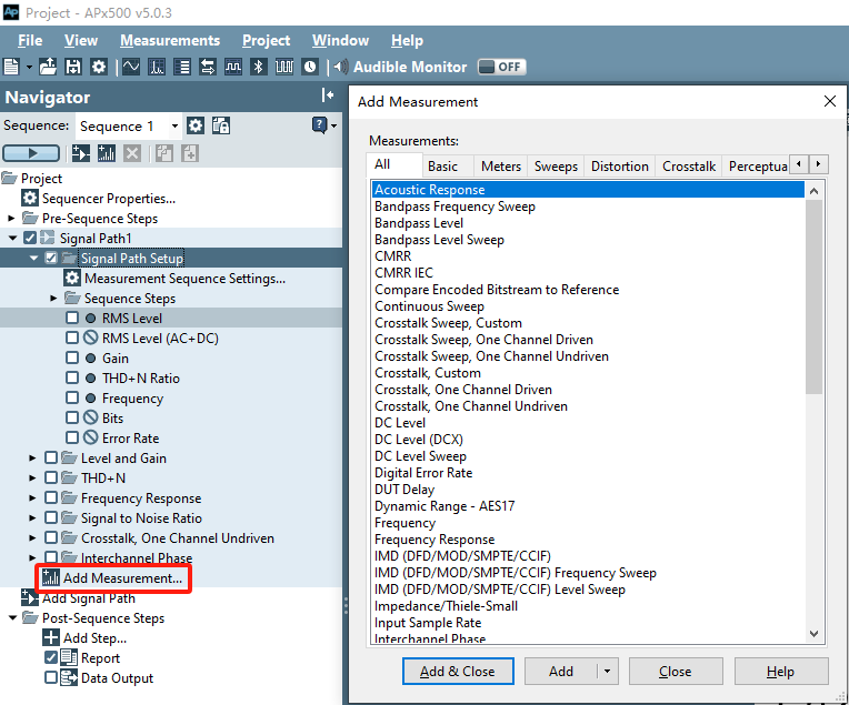 Add measurement dialog