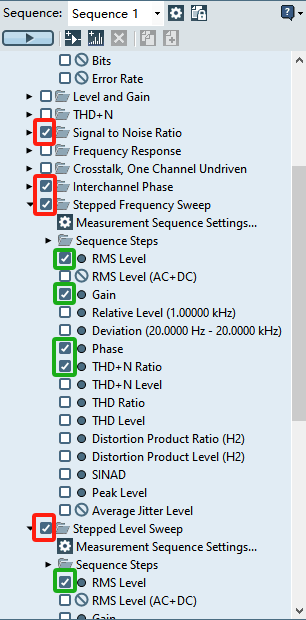 Select test items and subitems