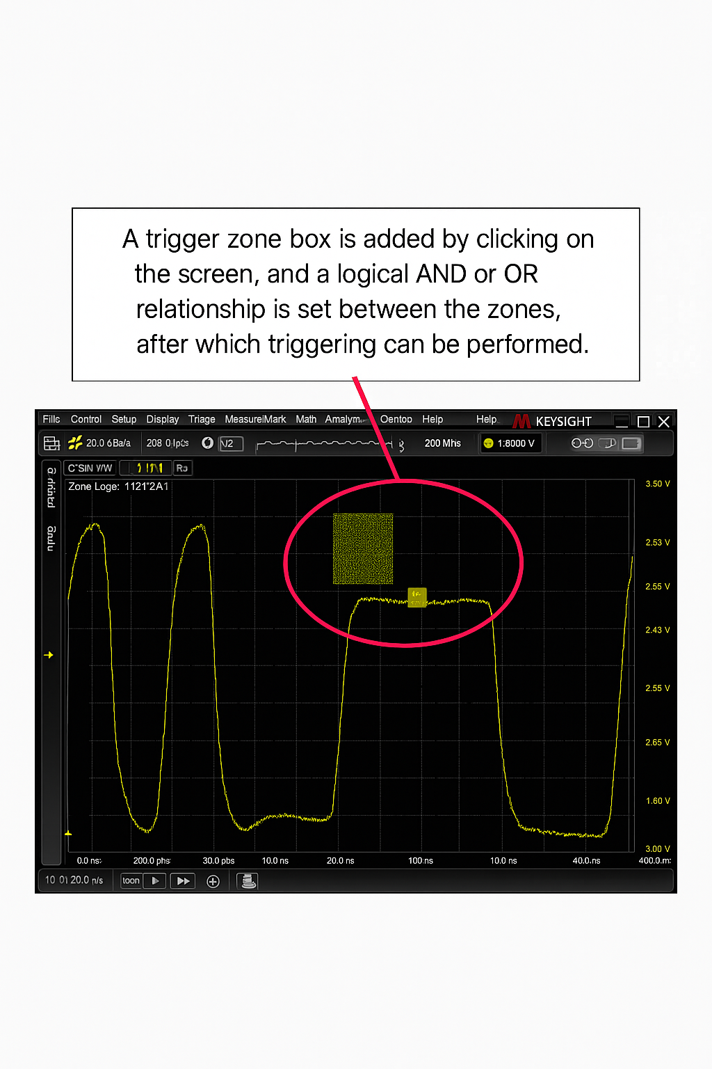 Region trigger boxes on EXR oscilloscope display