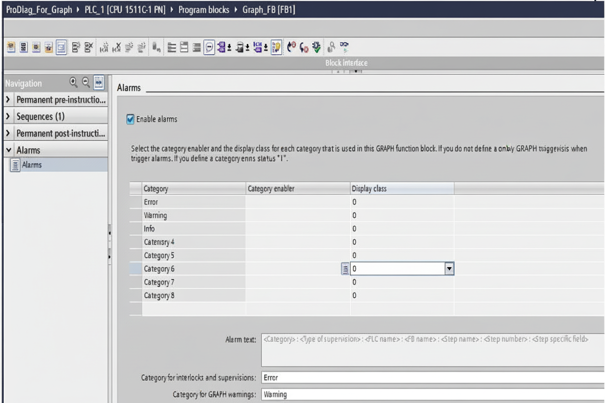 Alarm text structure configuration