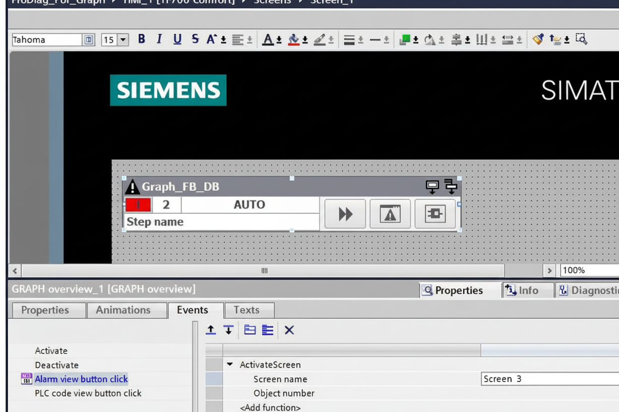 Configure Alarm view button to open Screen_3