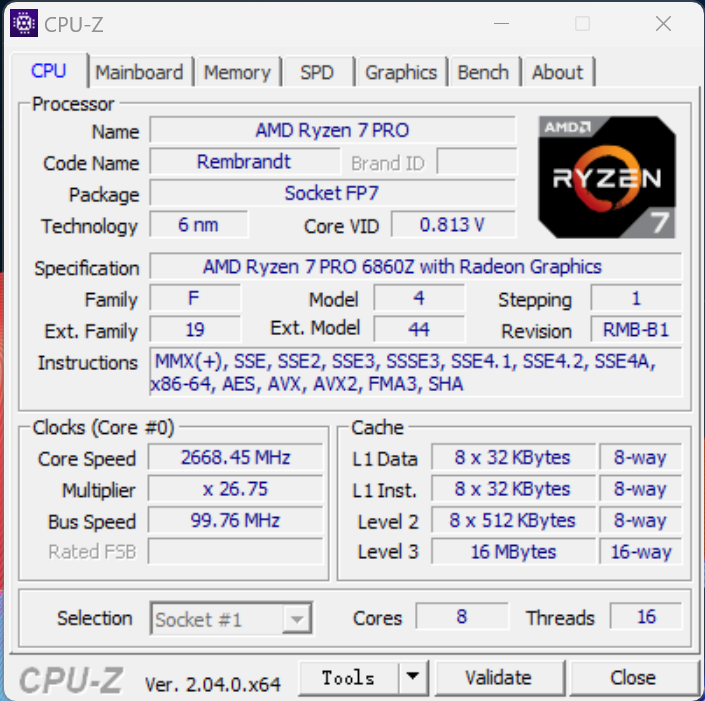 Custom AMD Ryzen 7 PRO 6860Z Processor