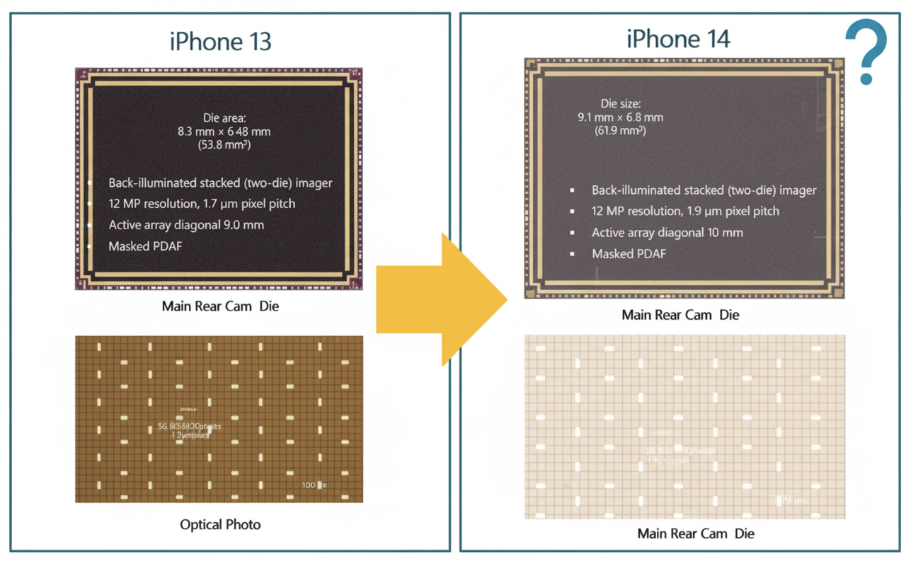 iPhone 13 and iPhone 14 main rear camera sensors comparison