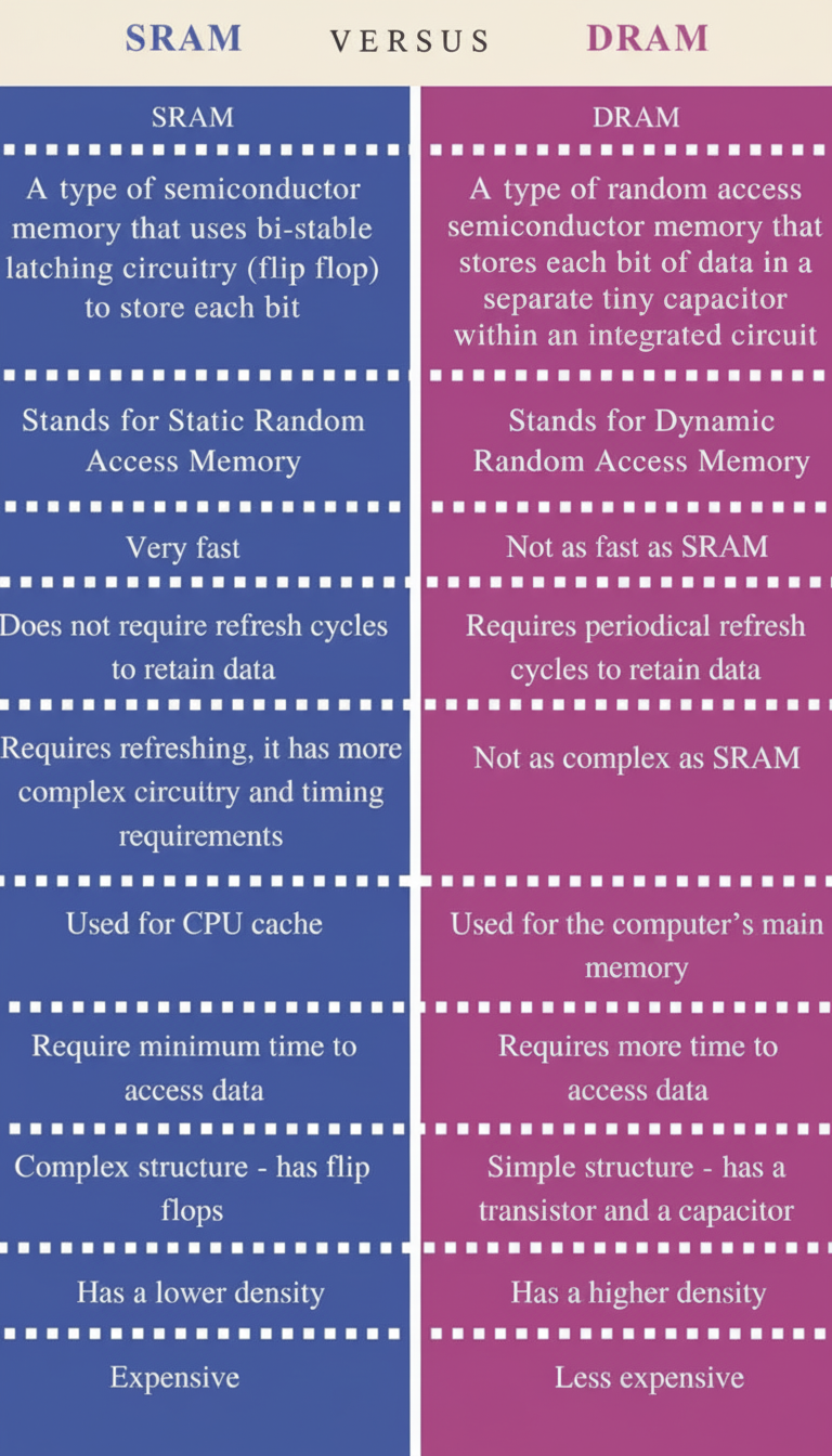 SRAM vs DRAM summary