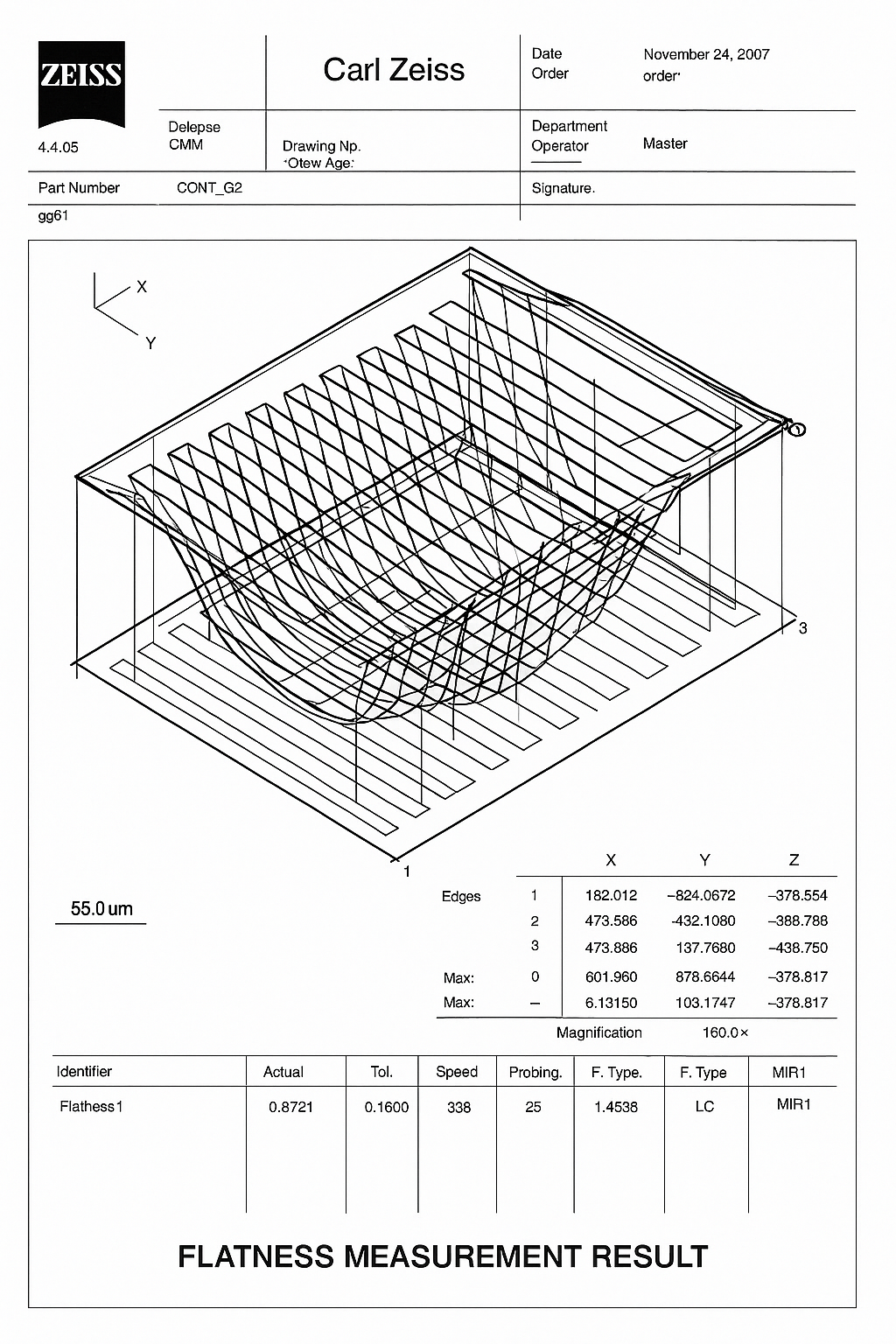 Flatness measurement result report