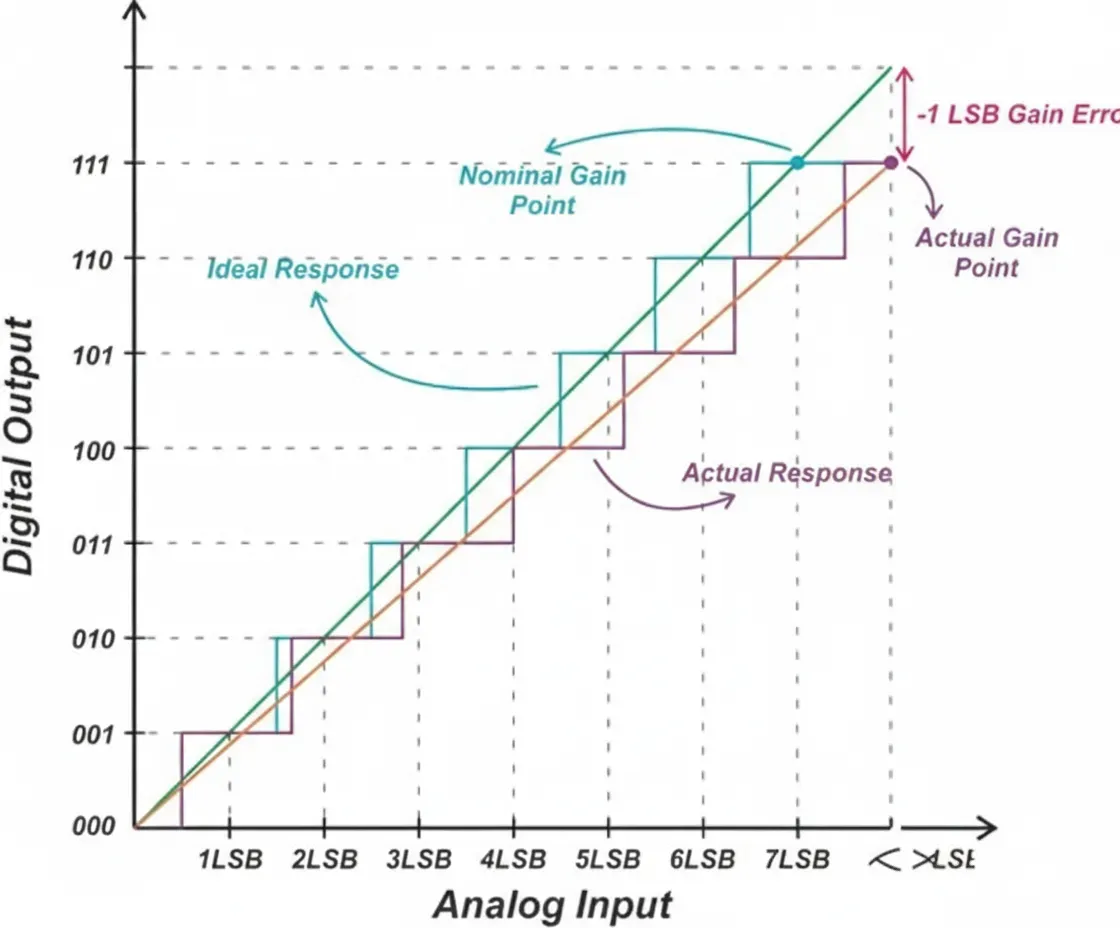 ain error as the vertical difference between the ADC actual gain point and the straight-line model.