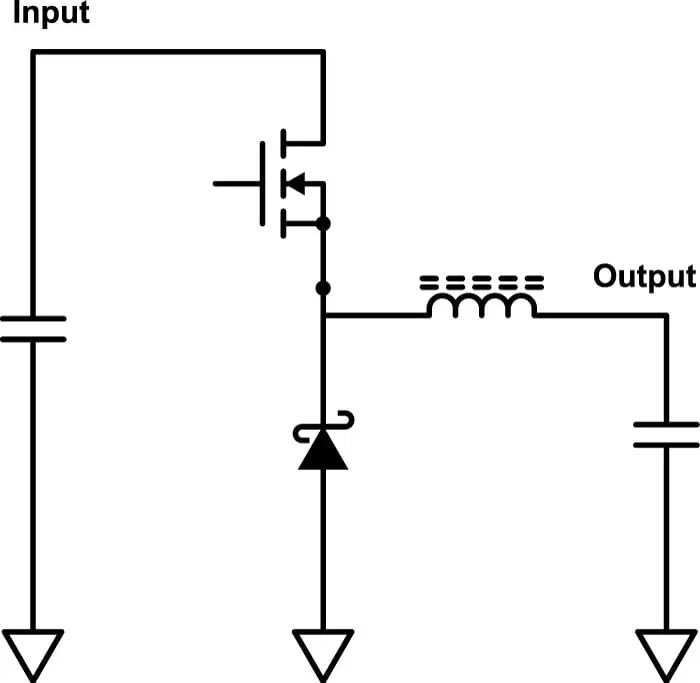simplified schematic of a non-synchronous buck converter