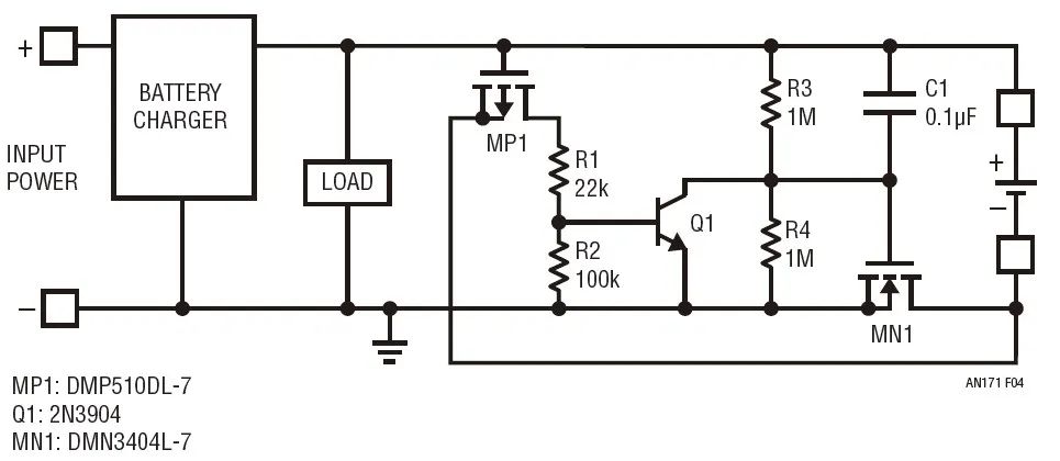 Figure 4: practical reverse-battery protection circuit with NMOS