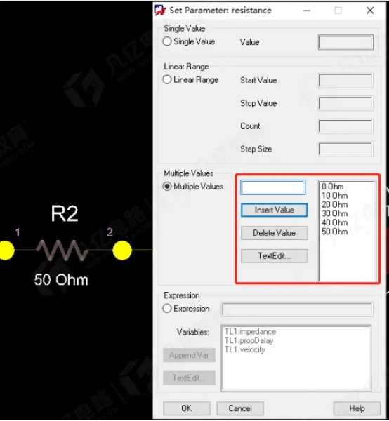 waveform comparison for different series resistor values