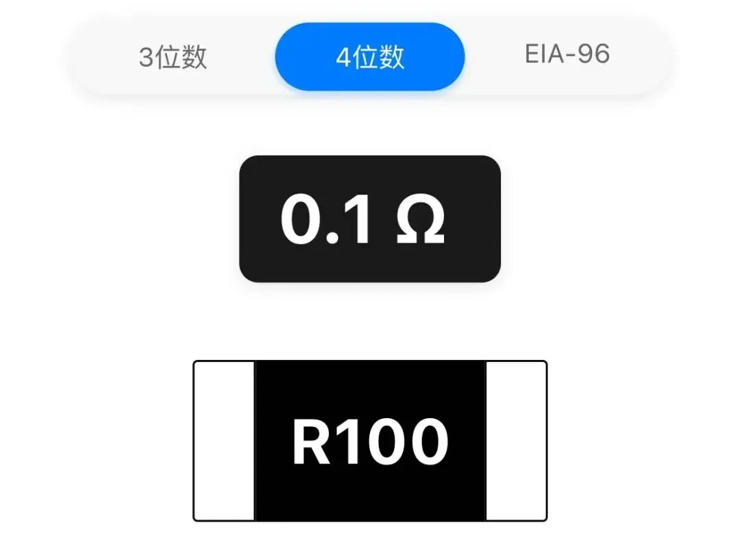 Examples of 'R' notation in SMD resistor codes