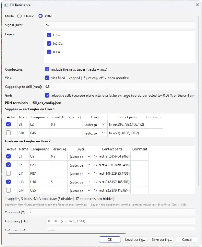 PDN mode configuration dialog