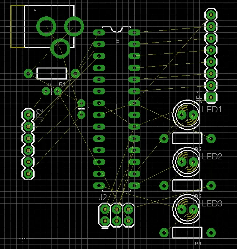 Component placement after arranging by functional relationships; MCU surroundings are grouped logically.