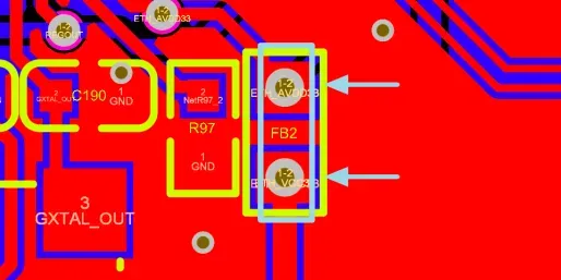 Beginner via-in-pad example showing a via drilled directly on the pad