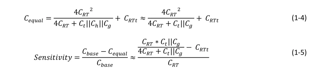 Formulas for mutual-capacitance equivalent and sensitivity