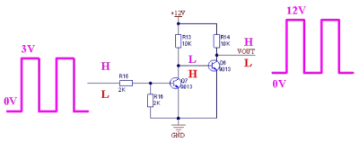 Two-stage BJT inverter chain for same-polarity output and power amplification