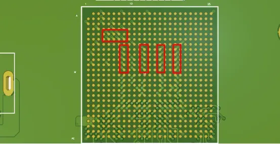Traditional fanout pattern with trace leading out of the pad before placing a via