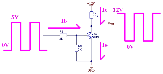 NPN BJT inverter with 3 V input and 12 V output domain