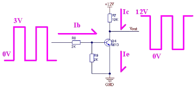 NPN BJT inverter with 3 V input and 12 V output domain