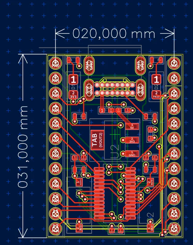 Pads, traces, and vias all share limited real estate in the layout; this image is not evidence of layer order superiority