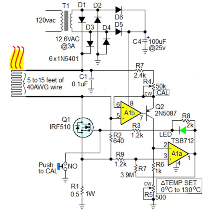 Switch-mode thermostat driving a copper-wire integrated sensor/heater