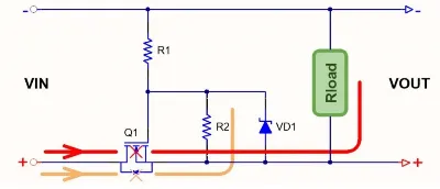 Reverse-polarity current blockade path with NMOS reverse-protection