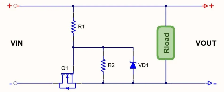 NMOS reverse-polarity protection circuit using body diode and gate divider