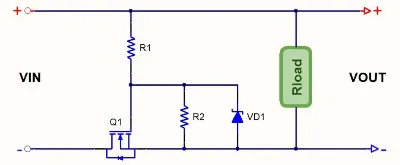 NMOS reverse-polarity protection circuit using body diode and gate divider