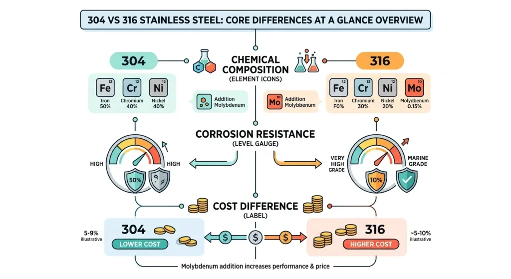 304 vs 316 Stainless Steel for Sheet Metal Fabrication: Key Differences