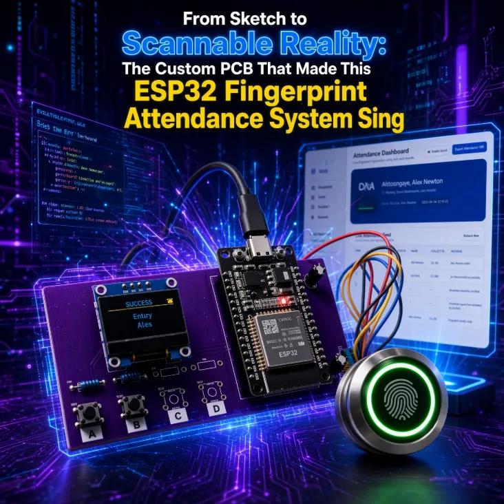 From Sketch to Scannable Reality: The Custom 2-layer PCB That Made This ESP32 Fingerprint Attendance System Sing