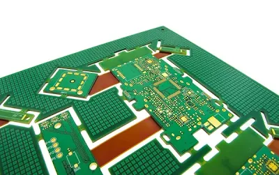 Example of panelized rigid-flex PCB with breakaway tabs