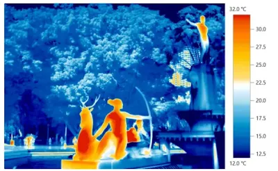 thermal_image_statues_trees_fountain