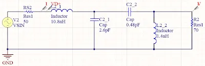 Schematic and PCB layout of pi-network for antenna impedance matching