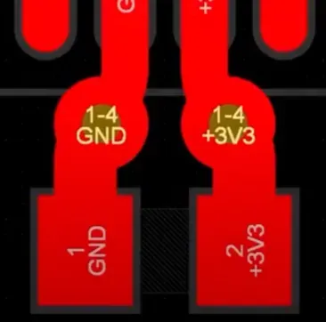 Close-up of a PCB prototype showing incorrect trace spacing