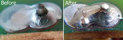 Before-and-after solder joint photos