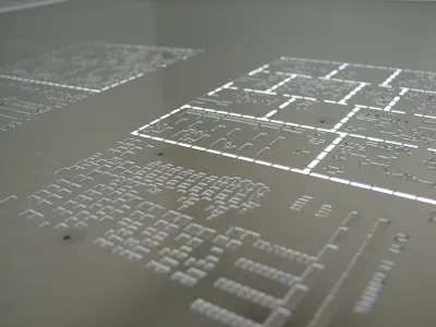 Cross-section of a step-down stencil showing varied thickness