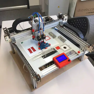 Close-up of DIY pick and place nozzle with USB camera for component recognition