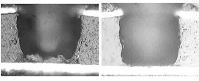 Before and After Plasma Desmear on PCB Via
