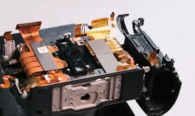 A flexible PCB inside a compact digital camera