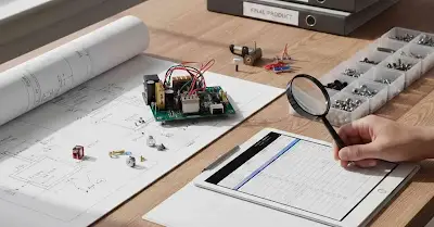 Engineer reviewing bill of materials for PCB component sourcing