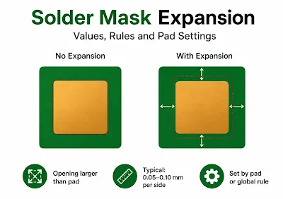 Solder mask expansion examples