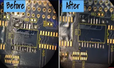 Before and After PCB Flux Cleaning