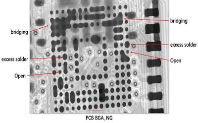 X-ray images showing defects in prototype PCB rework