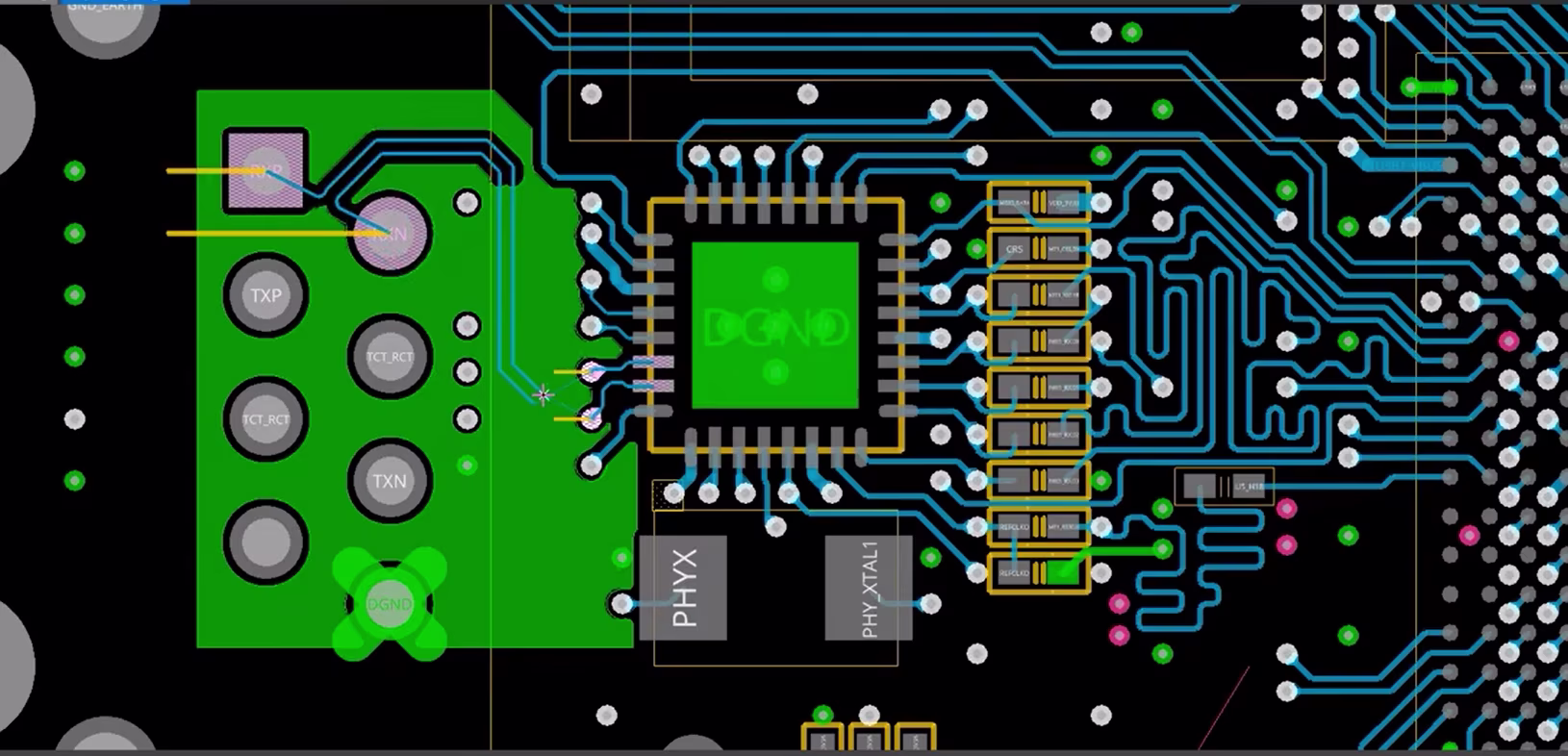 Cross-section of multilayer ECU PCB showing power and ground planes for integrity analysis