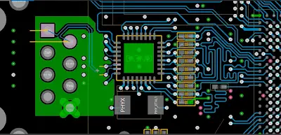 Cross-section of multilayer ECU PCB showing power and ground planes for integrity analysis