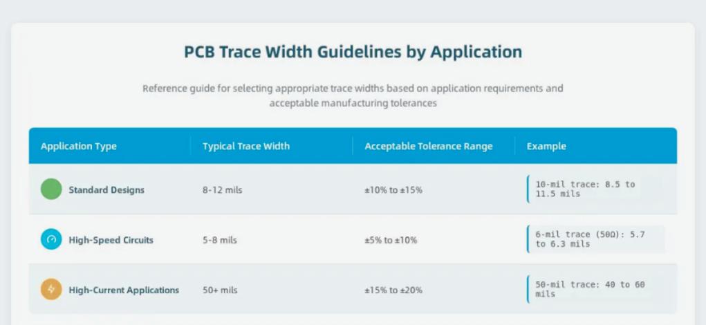 PCB trace width guidelines by applications