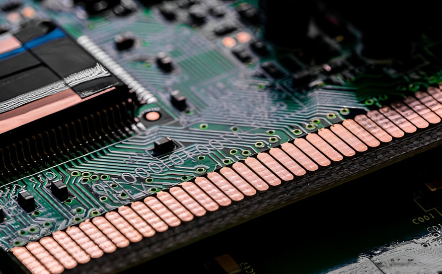 Close-up of a PCB showing spacing between traces and board edge