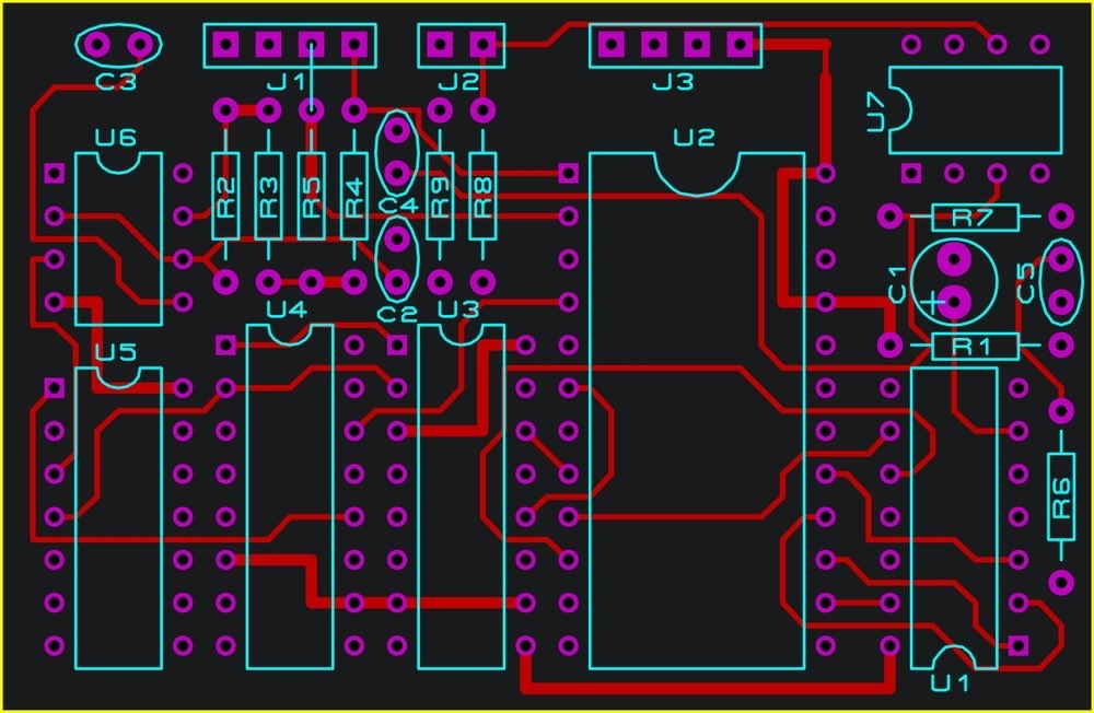 A digital view of a PCB layout with labeled components