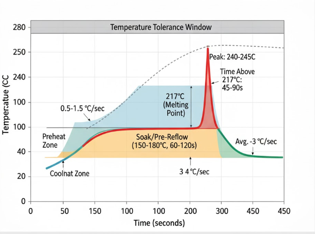 Temperature curve for lead-free soldering of LED components